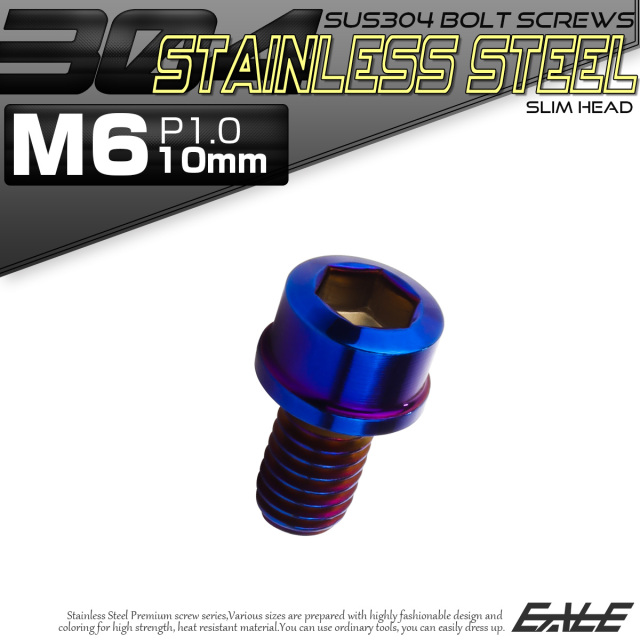 SUS304 キャップボルト M6×10mm P1.0 六角穴付きボルト スリムヘッド 焼きチタンカラー ステンレス製 TB1095 【メール便可】