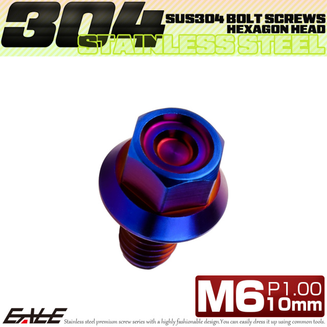 M6×10mm P1.00 フランジ付き 六角ボルト ヘキサゴンヘッド CNC SUS304 ステンレス 焼きチタンカラー TB1294 【メール便可】