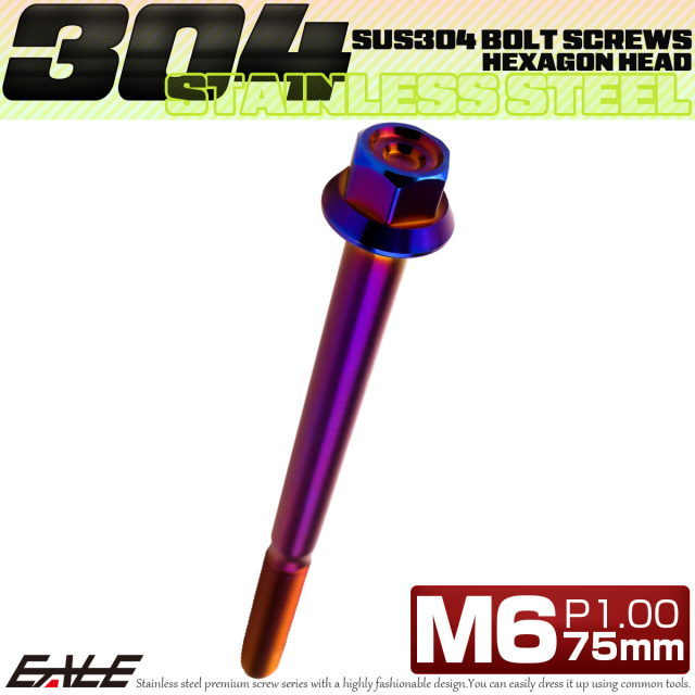 M6×75mm P1.00 フランジ付き 六角ボルト ヘキサゴンヘッド CNC SUS304 ステンレス 焼きチタンカラー TB1308 【メール便可】