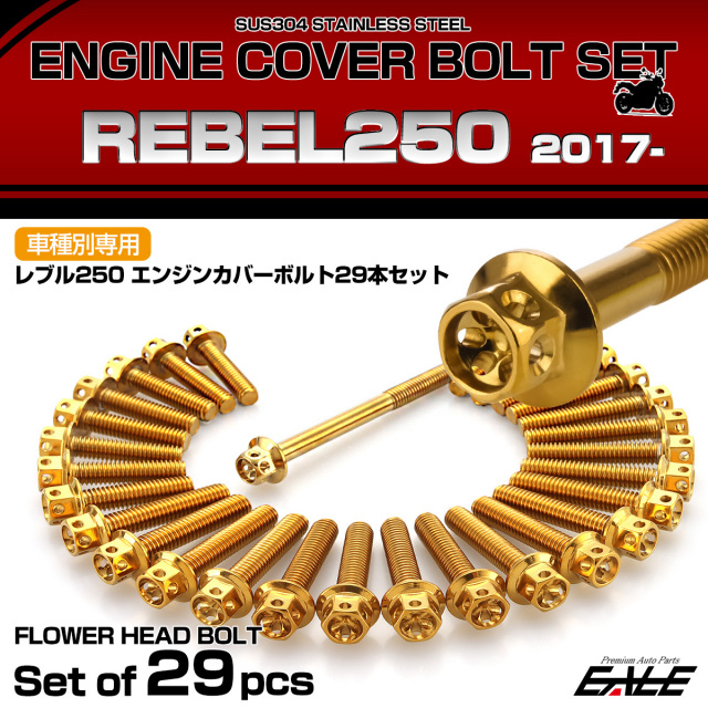 エンジンカバー ボルトセット レブル250 REBEL250 29本セット フラワーヘッド ホンダ用 ゴールド TB6905