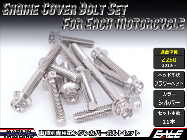 Z250(ER250) エンジンカバー ボルト11本set フランジ付六角ボルト フラワーヘッド シルバー TB8054