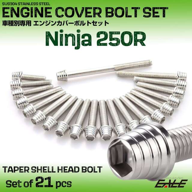 エンジンカバー ボルトセット Ninja250R ニンジャ 21本セット テーパーシェルヘッド カワサキ用 シルバー TB8326