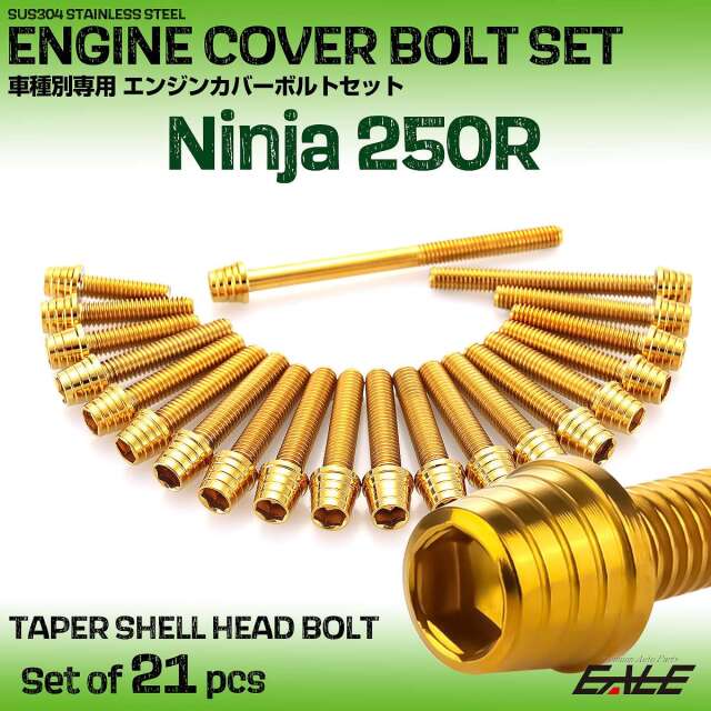 エンジンカバー ボルトセット Ninja250R ニンジャ 21本セット テーパーシェルヘッド カワサキ用 ゴールド TB8327