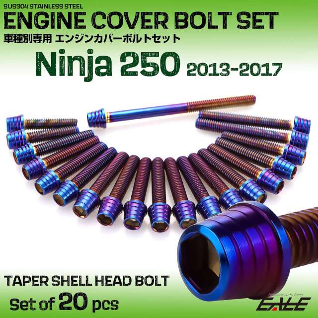 エンジンカバー ボルトセット ニンジャ250 Ninja250 2013-2017年 20本セット テーパーシェルヘッド カワサキ用 焼きチタン色 TB8353