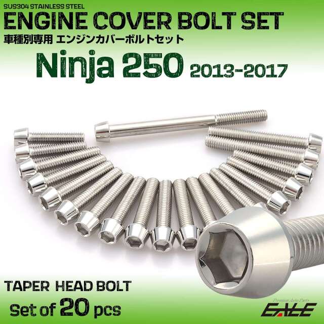 エンジンカバー ボルトセット ニンジャ250 Ninja250 2013-2017年 20本セット テーパーヘッド カワサキ用 シルバー TB8358