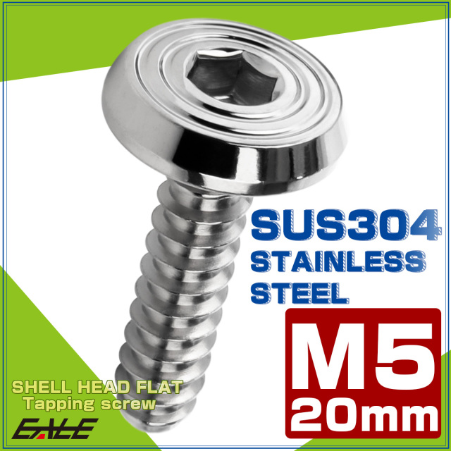 タッピングネジ M5×20mm SUS304 ステンレス シェルヘッドフラット 六角穴 フランジ付き ネジ シルバー TC0154 【メール便可】