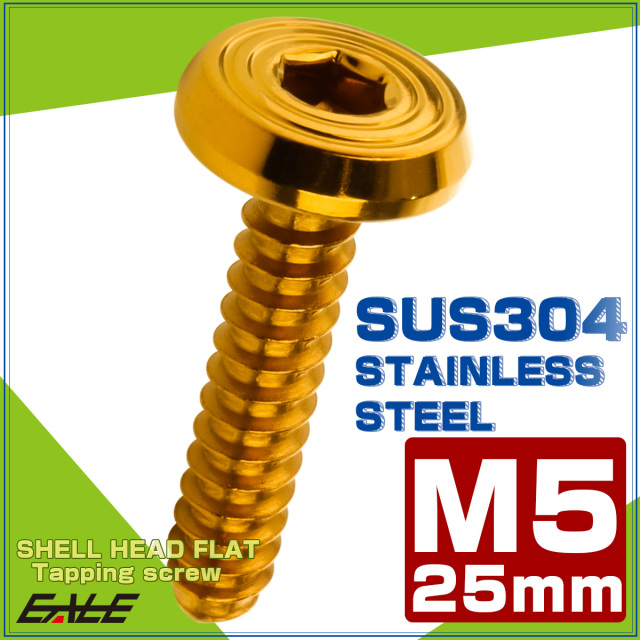 タッピングネジ M5×25mm SUS304 ステンレス シェルヘッドフラット 六角穴 フランジ付き ネジ ゴールド TC0160 【メール便可】