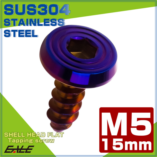 タッピングネジ M5×15mm SUS304 ステンレス シェルヘッドフラット 六角穴 フランジ付き ネジ 焼きチタンカラー TC0163 【メール便可】