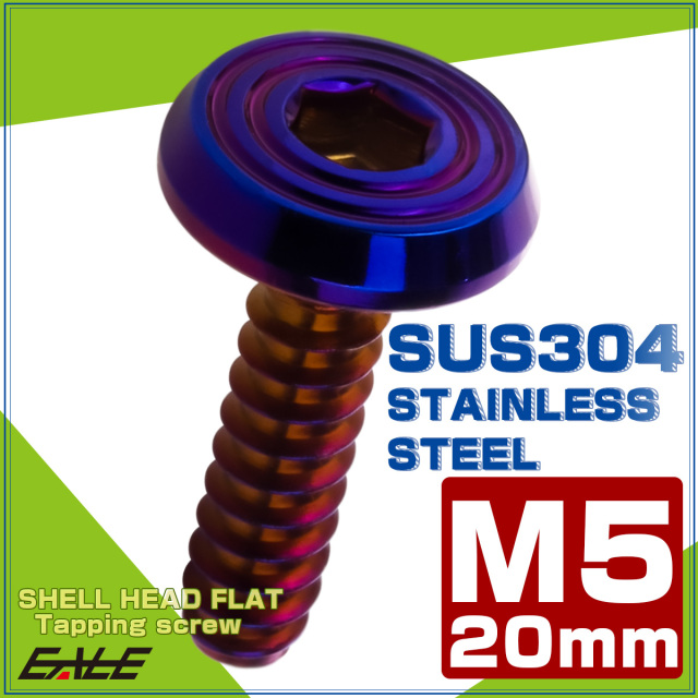 タッピングネジ M5×20mm SUS304 ステンレス シェルヘッドフラット 六角穴 フランジ付き ネジ 焼きチタンカラー TC0164 【メール便可】