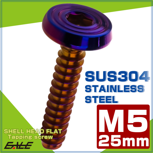 タッピングネジ M5×25mm SUS304 ステンレス シェルヘッドフラット 六角穴 フランジ付き ネジ 焼きチタンカラー TC0165 【メール便可】