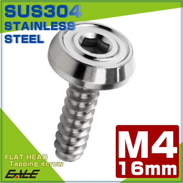 タッピングネジ M4×16mm SUS304 ステンレス フラットヘッド 六角穴 フランジ付き ネジ シルバー TC0167 【メール便可】