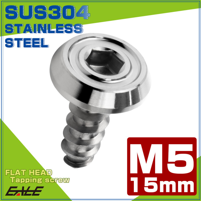 タッピングネジ M5×15mm SUS304 ステンレス フラットヘッド 六角穴 フランジ付き ネジ シルバー TC0168 【メール便可】