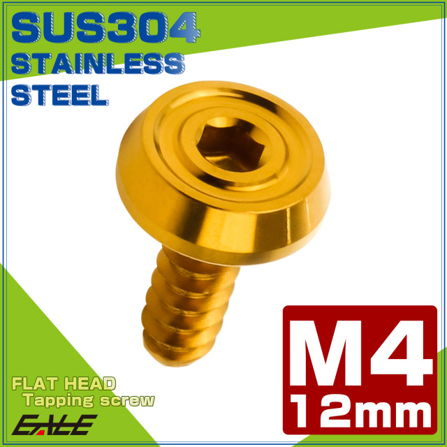 タッピングネジ M4×12mm SUS304 ステンレス フラットヘッド 六角穴 フランジ付き ネジ ゴールド TC0171 【メール便可】