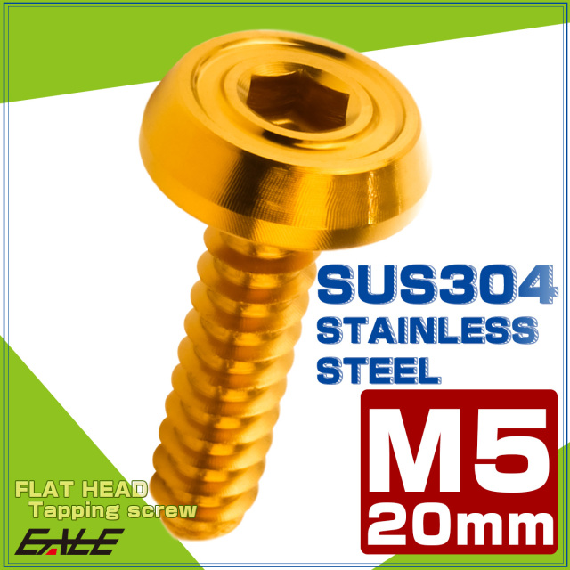 タッピングネジ M5×20mm SUS304 ステンレス フラットヘッド 六角穴 フランジ付き ネジ ゴールド TC0174 【メール便可】