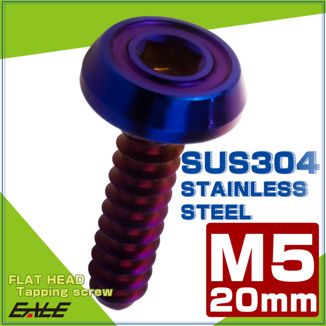 タッピングネジ M5×20mm SUS304 ステンレス フラットヘッド 六角穴 フランジ付き ネジ 焼きチタンカラー TC0179 【メール便可】