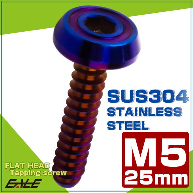 タッピングネジ M5×25mm SUS304 ステンレス フラットヘッド 六角穴 フランジ付き ネジ 焼きチタンカラー TC0180 【メール便可】