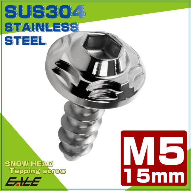 タッピングネジ M5×15mm SUS304 ステンレス スノーヘッド 六角穴 フランジ付き ネジ シルバー TC0183 【メール便可】