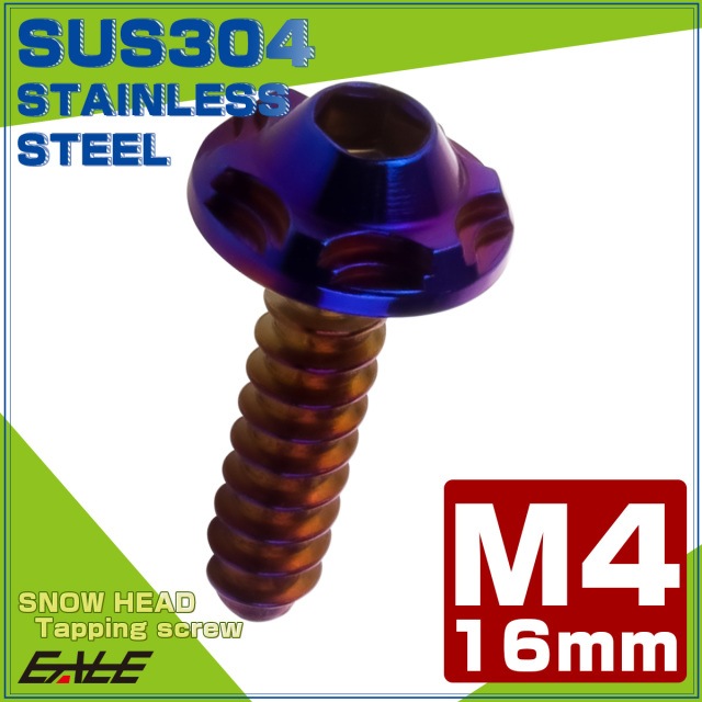 タッピングネジ M4×16mm SUS304 ステンレス スノーヘッド 六角穴 フランジ付き ネジ 焼きチタンカラー TC0192 【メール便可】