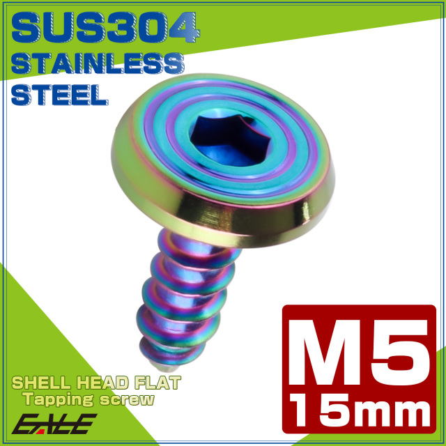 タッピングネジ M5×15mm SUS304 ステンレス シェルヘッドフラット 六角穴 フランジ付き ネジ レインボーグリーン TC0203 【メール便可】