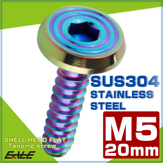 タッピングネジ M5×20mm SUS304 ステンレス シェルヘッドフラット 六角穴 フランジ付き ネジ レインボーグリーン TC0204 【メール便可】