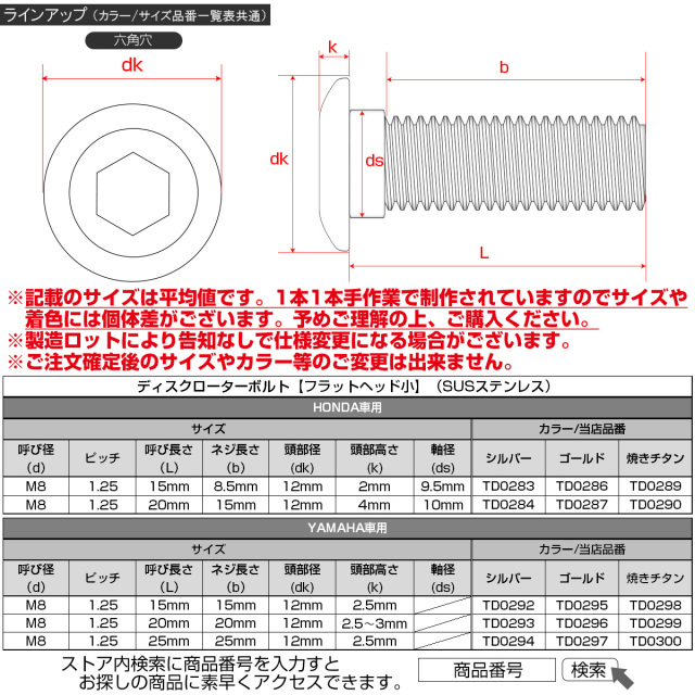 ブレーキ ディスクローター ボルト ヤマハ用 M8×25mm P1.25