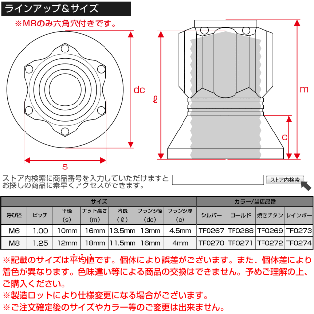 ドームナット M6 P1.00 六角 袋ナット スターホール デザイン