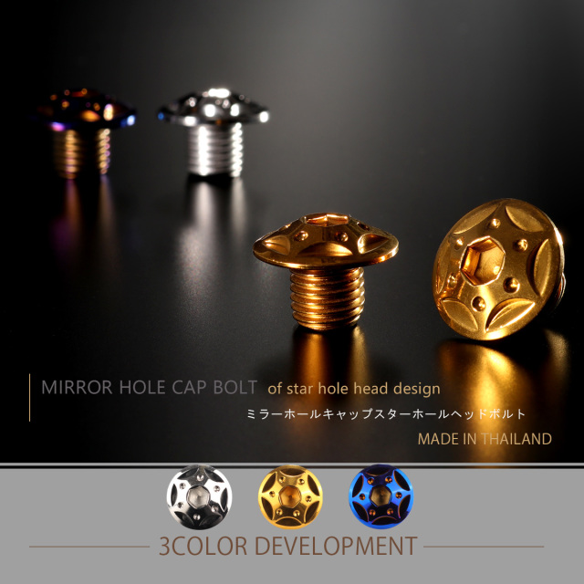 ミラーホールカバー キャップ スターホールヘッド 2個セット M10×10mm 正ネジ P1.25 SUS304 ステンレス製 ゴールド TH0122 【メール便可】