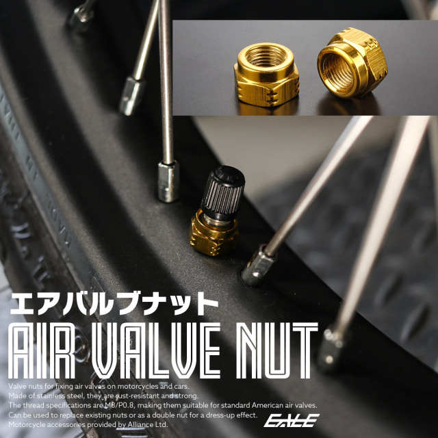 エアバルブ用ナット エアバルブ固定 タイヤエアバルブ ホイールエアバルブ ステンレス製 ゴールド 2個セット TH0509 【メール便可】