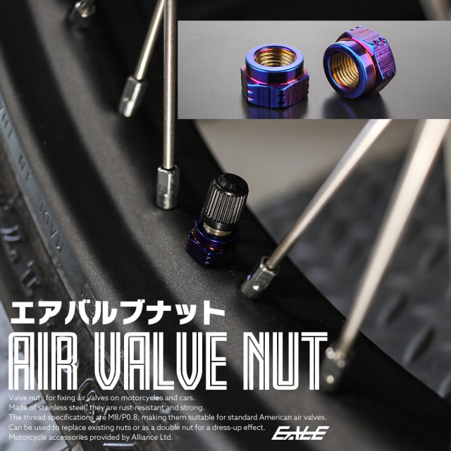 エアバルブ用ナット エアバルブ固定 タイヤエアバルブ ホイールエアバルブ ステンレス製 焼チタン色 2個セット TH0510 【メール便可】