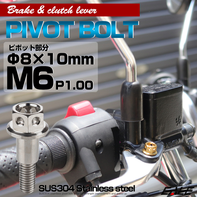 SUSステンレス サイドホールヘッド ブレーキ＆クラッチレバー取付 ピボットボルト Φ8×10mm M6×13mm P=1.00 シルバー TH0523 【メール便可】