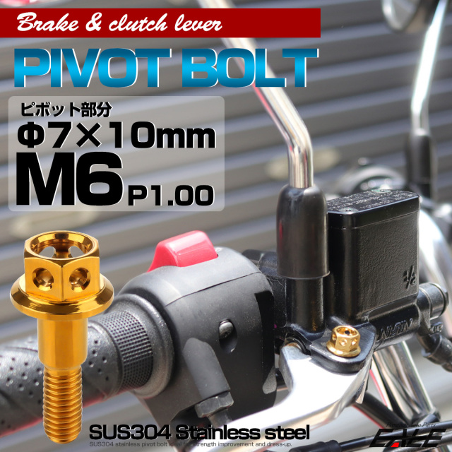 SUSステンレス サイドホールヘッド ブレーキ＆クラッチレバー取付 ピボットボルト Φ7×10mm M6×14mm P=1.00 ゴールド TH0525 【メール便可】