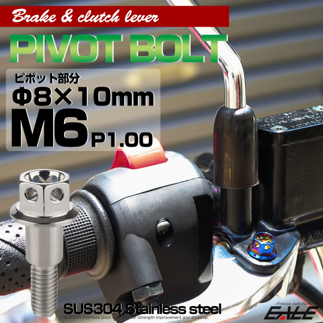 ブレーキレバー クラッチレバー 取付用 ピボットボルト Φ8×10mm M6×13mm P=1.00 シルバー フラワーヘッド SUS TH0529 【メール便可】