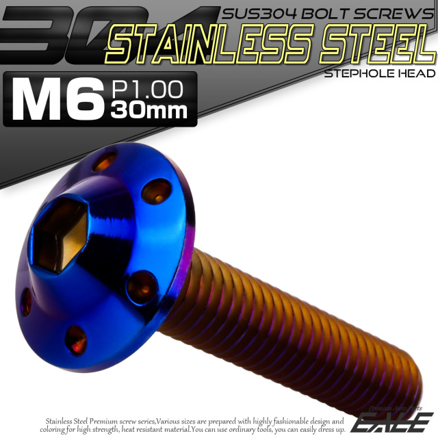 ボタンボルト M6×30mm P1.00 ステップ ホールヘッドボルト フランジ付 六角穴 SUS304 ステンレス 焼きチタン TR0209 【メール便可】