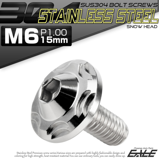 SUS304 フランジ付 ボタンボルト M6×15mm P1.0 六角穴  シルバー スノーヘッド ステンレス製 TR0262 【メール便可】