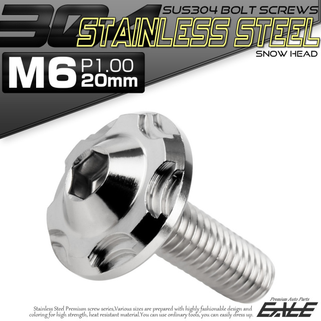 SUS304 フランジ付 ボタンボルト M6×20mm P1.0 六角穴  シルバー スノーヘッド ステンレス製 TR0263 【メール便可】