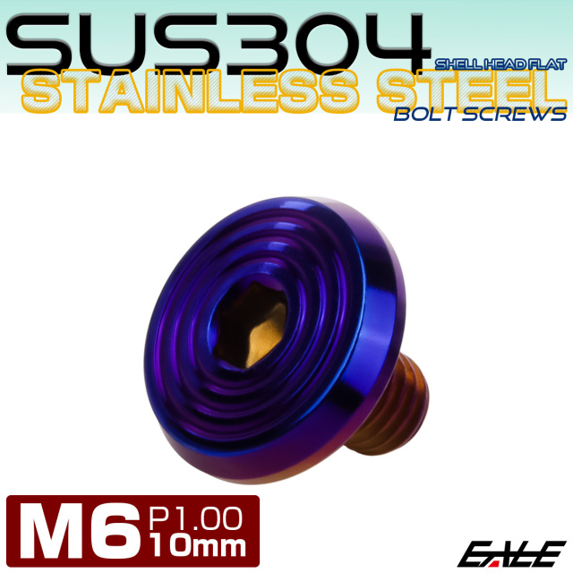 ステンレスボルト M6×10mm P1.0 シェルヘッド フラット 六角穴付 ボタンボルト SUS304 焼きチタンカラー TR0806 【メール便可】