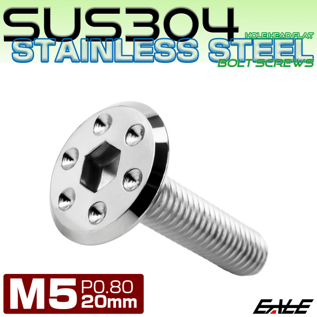 ステンレスボルト M5×20mm P0.8 ホールヘッド フラット 六角穴付 ボタンボルト SUS304 シルバー TR0943 【メール便可】