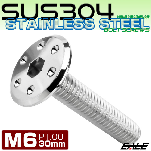ステンレスボルト M6×30mm P1.0 ホールヘッド フラット 六角穴付 ボタンボルト SUS304 シルバー TR0950 【メール便可】