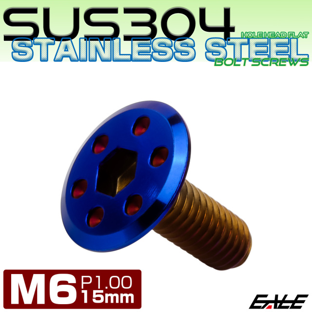 ステンレスボルト M6×15mm P1.0 ホールヘッド フラット 六角穴付 ボタンボルト SUS304 焼きチタンカラー TR0979 【メール便可】