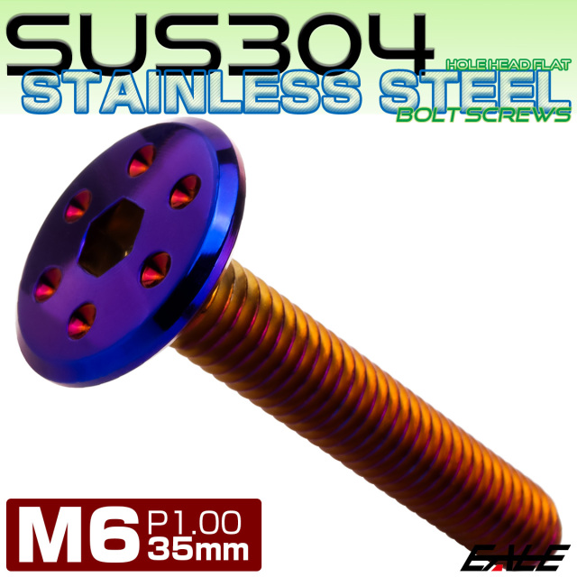 ステンレスボルト M6×35mm P1.0 ホールヘッド フラット 六角穴付 ボタンボルト SUS304 焼きチタンカラー TR0983 【メール便可】