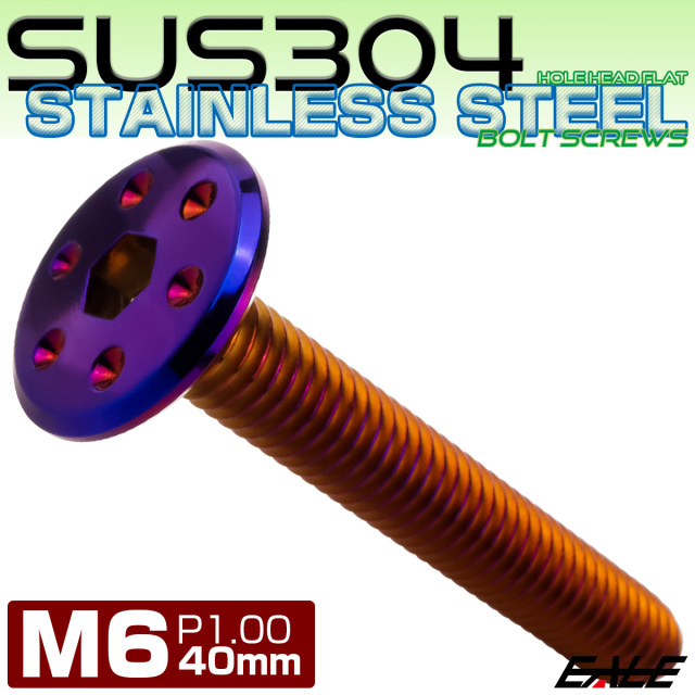 ステンレスボルト M6×40mm P1.0 ホールヘッド フラット 六角穴付 ボタンボルト SUS304 焼きチタンカラー TR0984 【メール便可】