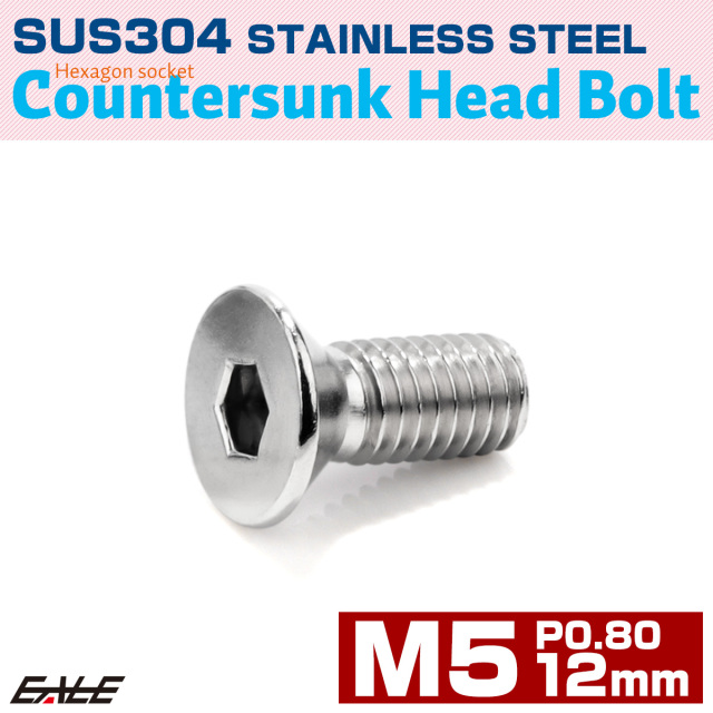 皿ボルト M5×12mm P0.8 フラットヘッド SUS304 ステンレス 六角穴 皿キャップ シルバー TR0991 【メール便可】