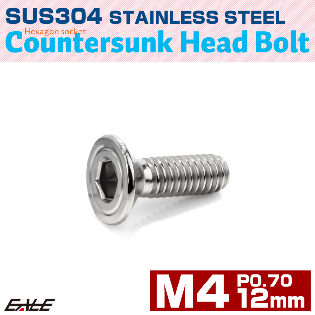 皿ボルト M4×12mm P0.7 SUS304 ステンレス 六角穴 皿キャップ シルバー TR0997 【メール便可】