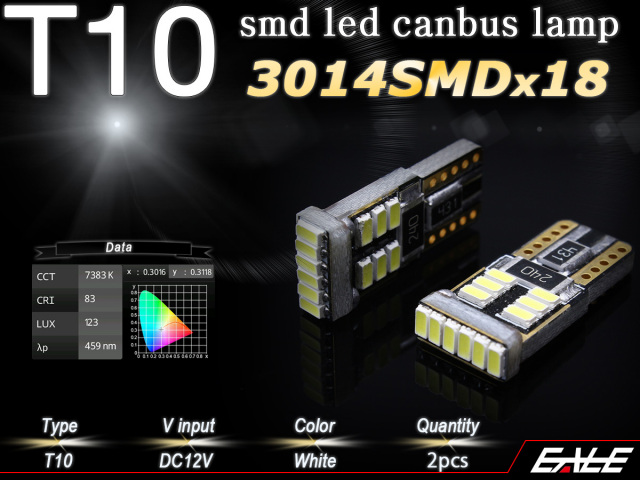 T10 高輝度 3014 SMD LED 18チップ 搭載 キャンセラー 内蔵 ウェッジ バルブ 2個セット ポジション ルームランプ ライセンスランプ 【メール便可】