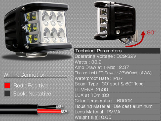 LED ドライビングランプ DRIVING LIGHT CUBE 27W CREE XB-D 左右2個