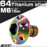チタンボルト M6×10mm P1.00 頭部径14mm ボタンボルト 六角穴 ホールヘッド レインボー 虹色 JA006 【メール便可】