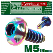 64チタン合金(TC4 GR5 Ti-6Al-4V) M5×16mm カッティングヘッド タッピングネジ ビス スクリュー 焼チタン風 虹色 JA036 【メール便可】