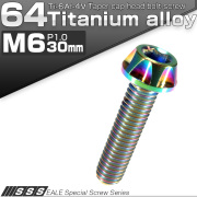 64チタン合金(TC4 GR5 Ti-6Al-4V) M6×30mm P=1.00 カッティングヘッド キャップボルト 六角穴付ボルト 焼チタン風 虹色 JA048 【メール便可】