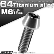チタンボルト M6×18mm P1.0 キャップボルト 六角穴付 テーパーヘッド シルバー JA103 【メール便可】