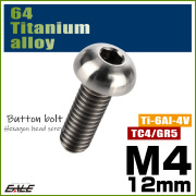 チタンボルト M4×12mm P0.7 ボタンボルト 六角穴 シルバー原色 JA1101 【メール便可】